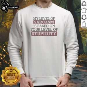 Awesome My Level Of Sacasm Is Based On Your Level Of Stupidity Sweatshirt in dark gray, crewneck style