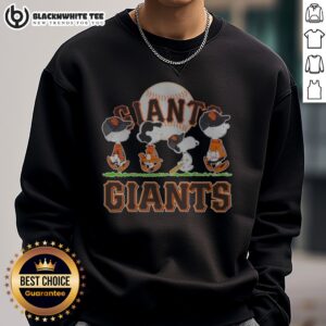 Hot San Francisco Giants Peanuts Charlie Brown Snoopy MLB Team Sweashirt featuring playful graphics.