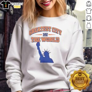 Nice New York Knicks Greatest City In The World Sweatshirt in navy blue, featuring bold orange and white team-inspired lettering