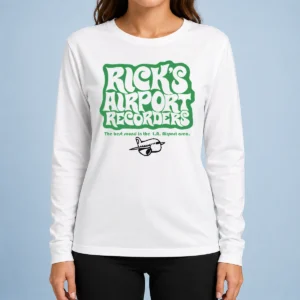 Pretty Tom Petty Rick'S Airport Recorders The Best Round Long Sleeve Shirt in white with graphic print on front