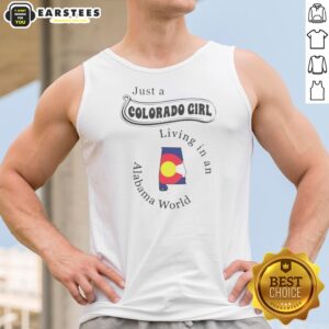 Premium Just A Colorado Girl Living In An Alabama World tank top in a vibrant color, perfect for casual wear.