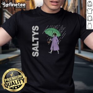 Nice Saltys Umbrella Rain Shower Precipitation Downpour Wet Weather Stormy Day t-shirt displayed on a neutral background