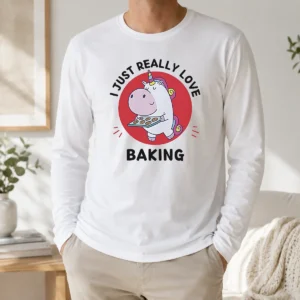 Funny Unicorn Holding Baking Tray I Just Really Love Baking Long Sleeve Shirt