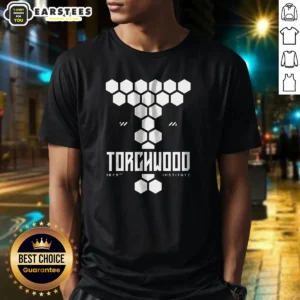 Awesome Hex Rift Tech Torchwood shirt in a unisex crew neck style featuring bold geometric patterns on a soft fabric
