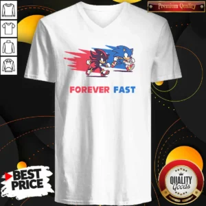 Top Shadow The Hedgehog Forever Fast Cartoon V Neck Shirt optimized for a comfortable fit with a deep V neckline