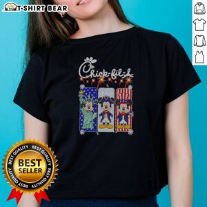 Nice Chick Fil A Mickey Mouse USA Liberty Patriotic Ladies Shirt featuring a classic crew neck and short sleeves