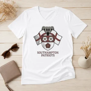 Nice Southampton Patriots Keeping The Memory Of Henry Nowak V Neck Shirt in black, soft fabric with short sleeves