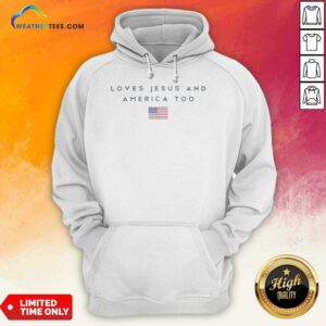 Official Loves Jesus And America Too American Flag Design Graphic Cotton hoodie optimized for display.