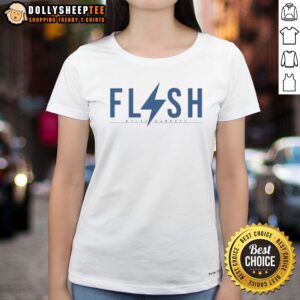 Official Myles Garrett Flash Logo Design NFLPA Graphic Apparel Cotton Ladies Shirt featuring a vibrant logo.