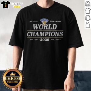 Good World Champions Team Finland 2026 IIHF World Hockey Champions Maailman Mestarit Shirt displayed on a hanger