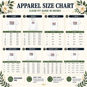 Size chart for Hot Top Proud Father Of A Few Dumbass Kids with measurements in inches and cm