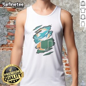 Official Miami Dolphins And Miami Hurricanes Ripped Logo Design Apparel tank top showcasing team spirit.