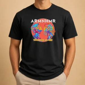 Pretty Together As One Electronic Music t shirt in black with vibrant graphic print on front