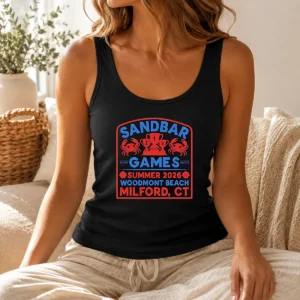 Pretty Sandbar Games Summer 2026 Woodmont Beach Milford CT Crab Trophy Tank Top