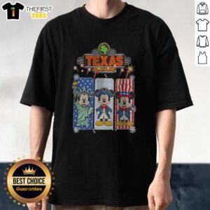 Pretty Texas Roadhouse Mickey Mouse Statue Of Liberty USA Independence Day Shirt featuring patriotic graphic on a comfortable cotton tee