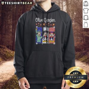 Nice Olive Garden Mickey Mouse As Statue Of Liberty And Uncle Sam USA Hoodie in olive green, featuring a unique patriotic graphic on a comfortable hoodie