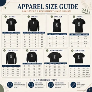 Size chart for Premium Bad To The Bone Skull Skeleton with measurements in inches and centimeters