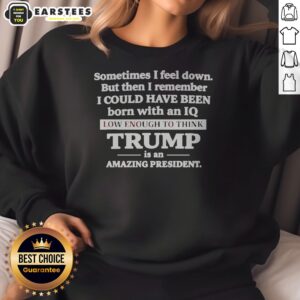 Hot Sometimes I Feel Down But Then I Remember I Could Have Been Born With An Iq Low Enough To Think Trump Is An sweatshirt displayed in a cozy setting.