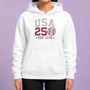 Funny USA 250 EST 1776 Baseball Team Spirit Hoodie