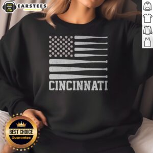 Pretty Cincinnati Baseball Bat American Flag sweatshirt featuring a unique design for baseball enthusiasts.
