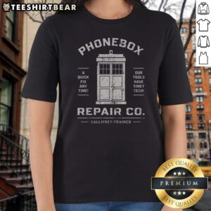 Phonebox Repair Co Gallifrey Trained Ladies Shirt featuring a classic crew neck and short sleeves in black