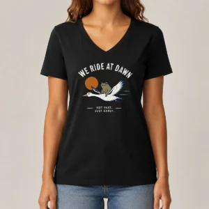 Funny We Ride At Dawn Not Fast Just Early Duck Frog V-Neck Shirt