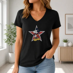 Hot Disney Distressed Mickey Mouse Star Mens V-Neck Shirt