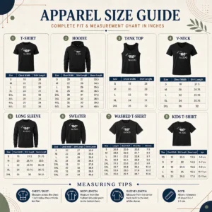 Size chart for Awesome Randy Weaver Just Say No To Zog with measurements in inches and cm