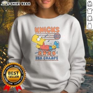 Top The Simpsons Bart X Knicks 2026 NBA Champs Sweatshirt featuring vibrant cartoon graphics on a cozy sweatshirt