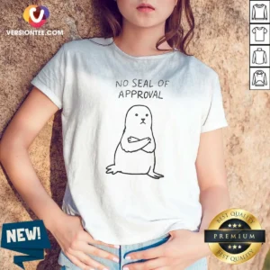 Pretty No Seal Of Approval Pun With An Annoyed Seal With Crossed Arms Illustration V Neck Shirt v neck optimized showing front view