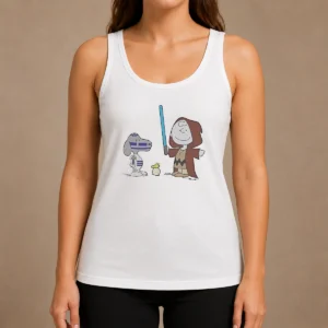 Pretty Charlie Brown Snoopy Woodstock Star Wars R2 D2 BB 8 Mashup Character Tank Top
