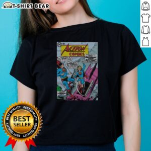 Good Supergirl First Appearance Action Comics Issue Ladies Shirt featuring vibrant comic art.