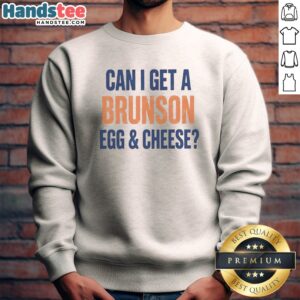 Official Can I Get A Brunson Egg Cheese Sweatshirt displayed in a cozy setting, perfect for casual wear.