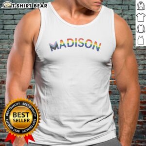 Premium Madison Rainbow Design Vintage Tank top featuring a vibrant rainbow pattern on a soft fabric.