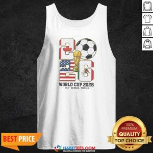 Pretty World Cup 2026 USA Canada Mexico tank top optimized image showing a sleeveless cotton blend tank top with colorful World Cup 2026 design