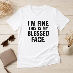 Good I'M Fine This Is My Blessed Face V-Neck Shirt