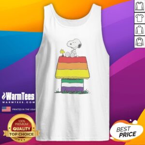 Snoopy Peanuts Happy Pride Month tank top featuring colorful pride graphics