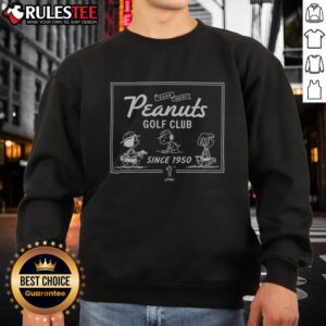 Official Peanuts Golf Club Good Grief Since 1950 Snoopy Charlie Brown Lucy Sweatshirt in gray, featuring classic Peanuts characters