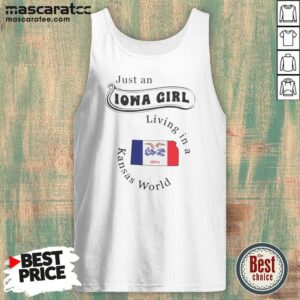 Official Just An Iowa Girl Living In A Kansas World Iowa Flag tank top optimized for showcasing vibrant colors and design.