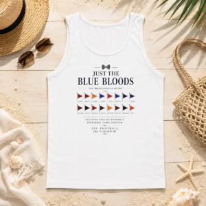 Top Just The Blue Bloods The Tradition Runs Deeper tank top in blue, sleeveless casual wear with bold graphic print