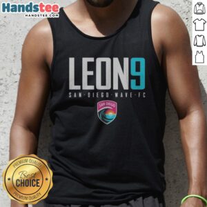 Premium San Diego Wave FC Leon 9 San Diego Wave FC NWSL Player Name Jersey Tank top displayed on a hanger