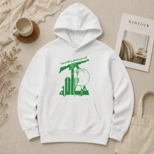 Nice Flag Of Hezbollah Hoodie in black with front graphic, showing full front view and cozy fit