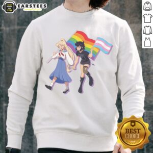 Usagi Tsukino And Sailor Moon Character Holding Obsession Pride Flag sweatshirt featuring vibrant colors and unique design.