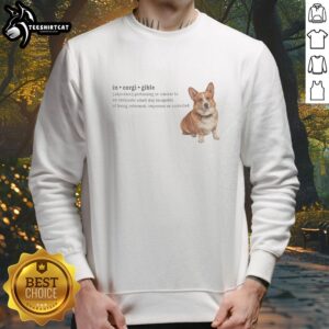 Cute Corgi wearing a Corgi Gible Dog Incapable of Being Reformed sweatshirt, showcasing its playful personality and charm.