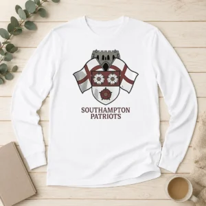 Nice Southampton Patriots Keeping The Memory Of Henry Nowak Long Sleeve Shirt in black, front view with clear logo and text