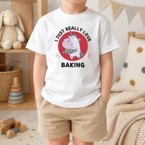 Funny Unicorn Holding Baking Tray I Just Really Love Baking Kids T-Shirt