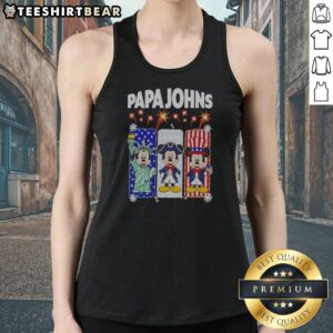 Pretty Papa Johns Mickey Mouse And Friends USA Patriotic Tank Top featuring classic cartoon characters with American flag colors