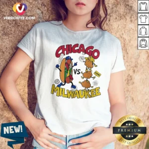 Funny Chicago Cubs Vs Milwaukee Brewers Baseball Hot Dog Cheese Curds V-Neck Shirt