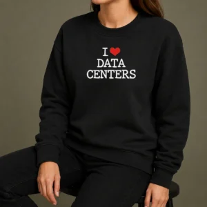 Good I Love Data Centers Server Room IT Professional Sweater in dark color, showing front view with clear text design