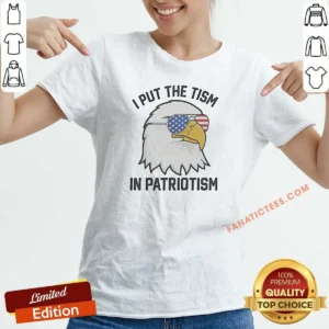 Pretty Bald Eagle American Flag Sunglasses I Put The Tism In Patriotism 4th Of July V-Neck Shirt